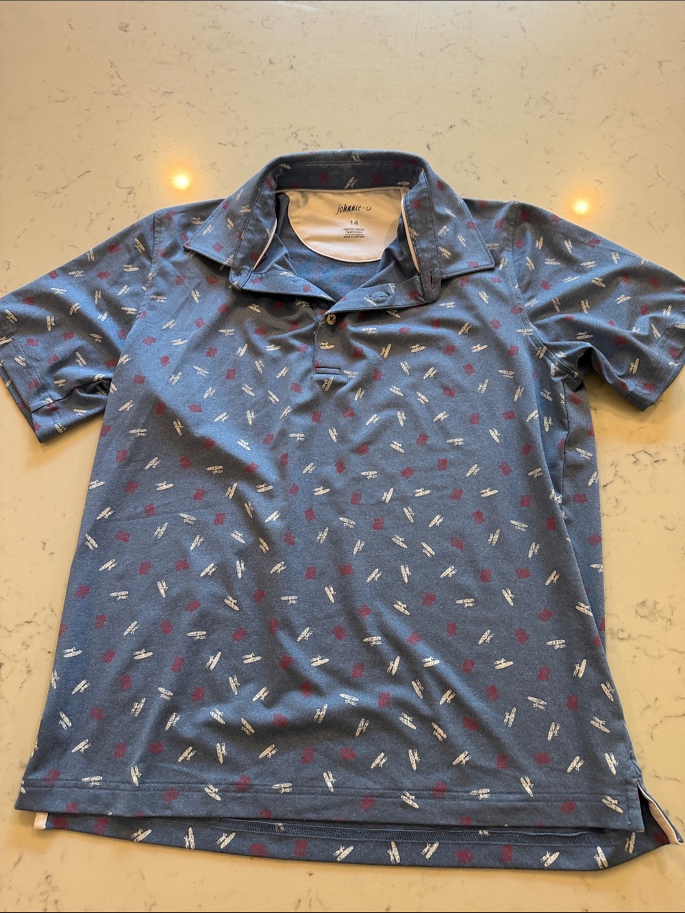 johnnie-O Blue Polo with White & Maroon Motif